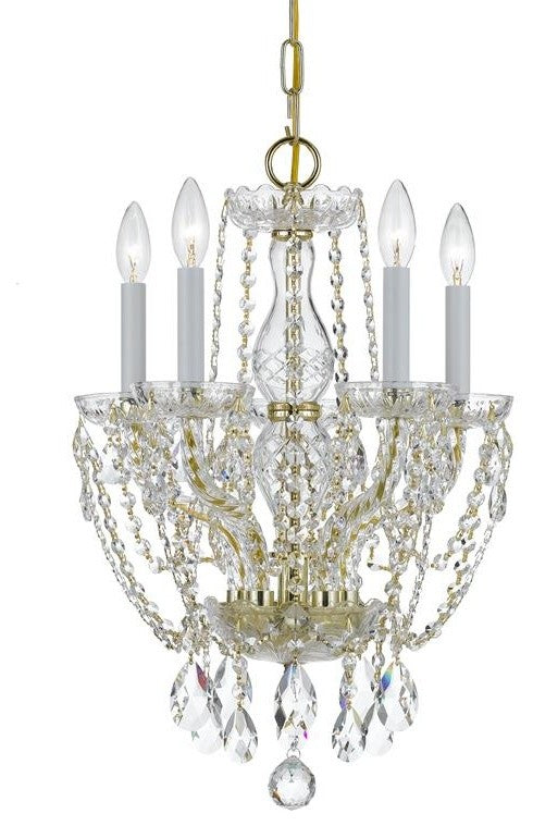 Traditional Crystal 5-Light Mini Chandelier, Polished Brass
