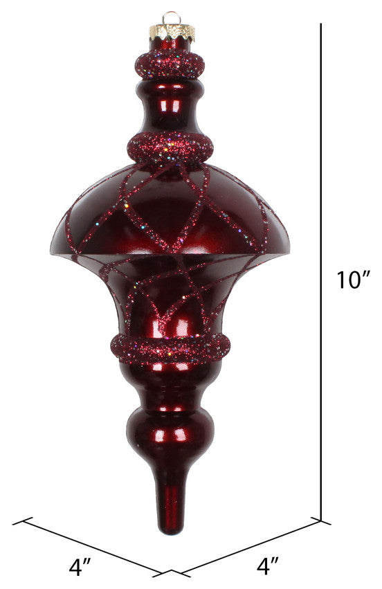 Vickerman Mt198765D 10" Burgundy Candy Finish Top Finial Ornament With Glitter