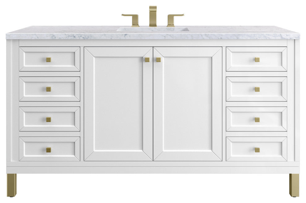 Chicago 60" Single Vanity, Glossy White, Carrara Marble