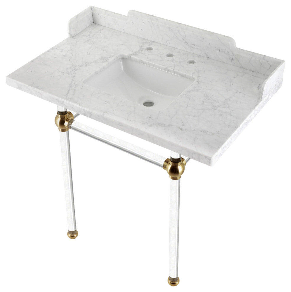 Kingston Brass LMS36MASQ7 36" Carrara Marble Console Sink, Acrylic Legs