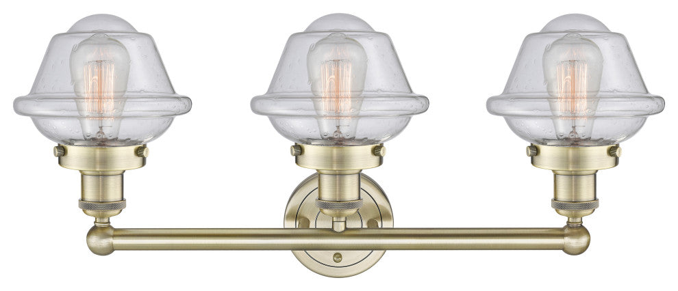 Oxford 3-Light 25" Bath Vanity Light, Antique Brass Finish, Seedy Shade