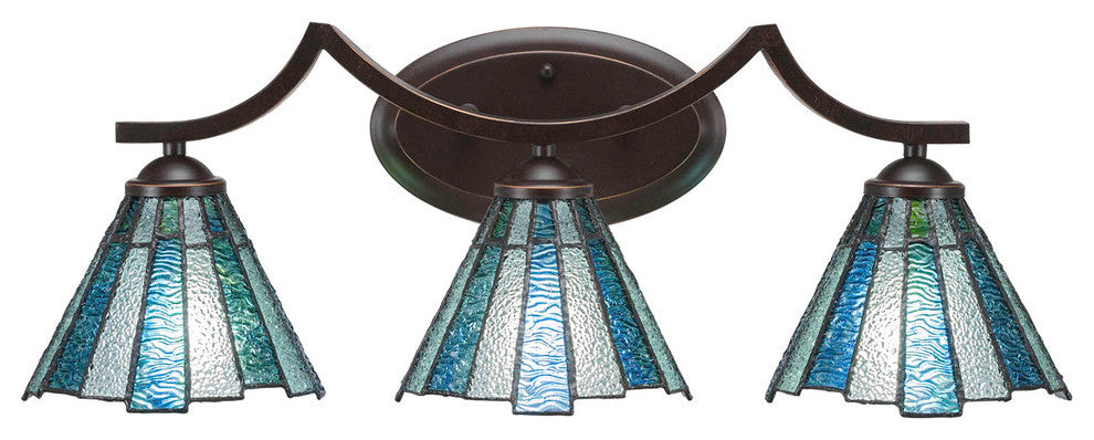 Zilo 3-Light Bath Bar, Dark Granite Finish With 7" Sea Ice Art Glass