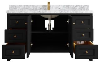 Nashville 60" Single Bathroom Vanity, Black 2" Carrara Marble