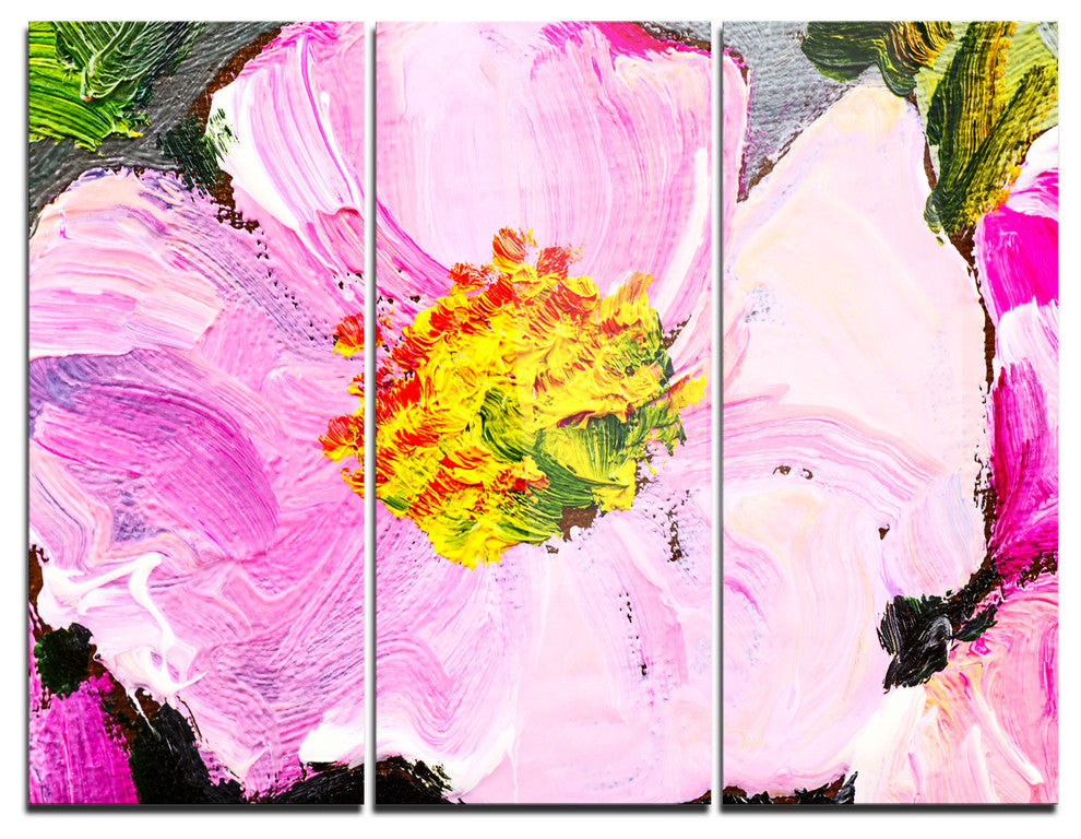 "Pink Flower Oil Painting" Metal Wall Art, 3 Panels, 36"x28"