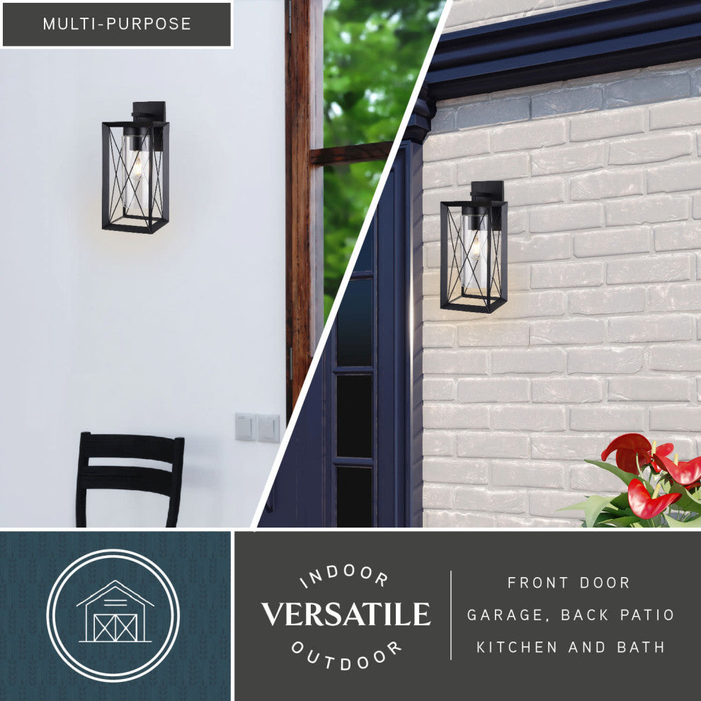 Milton 1-Light Matte Black Transitional Outdoor Wall Lantern Clear Glass