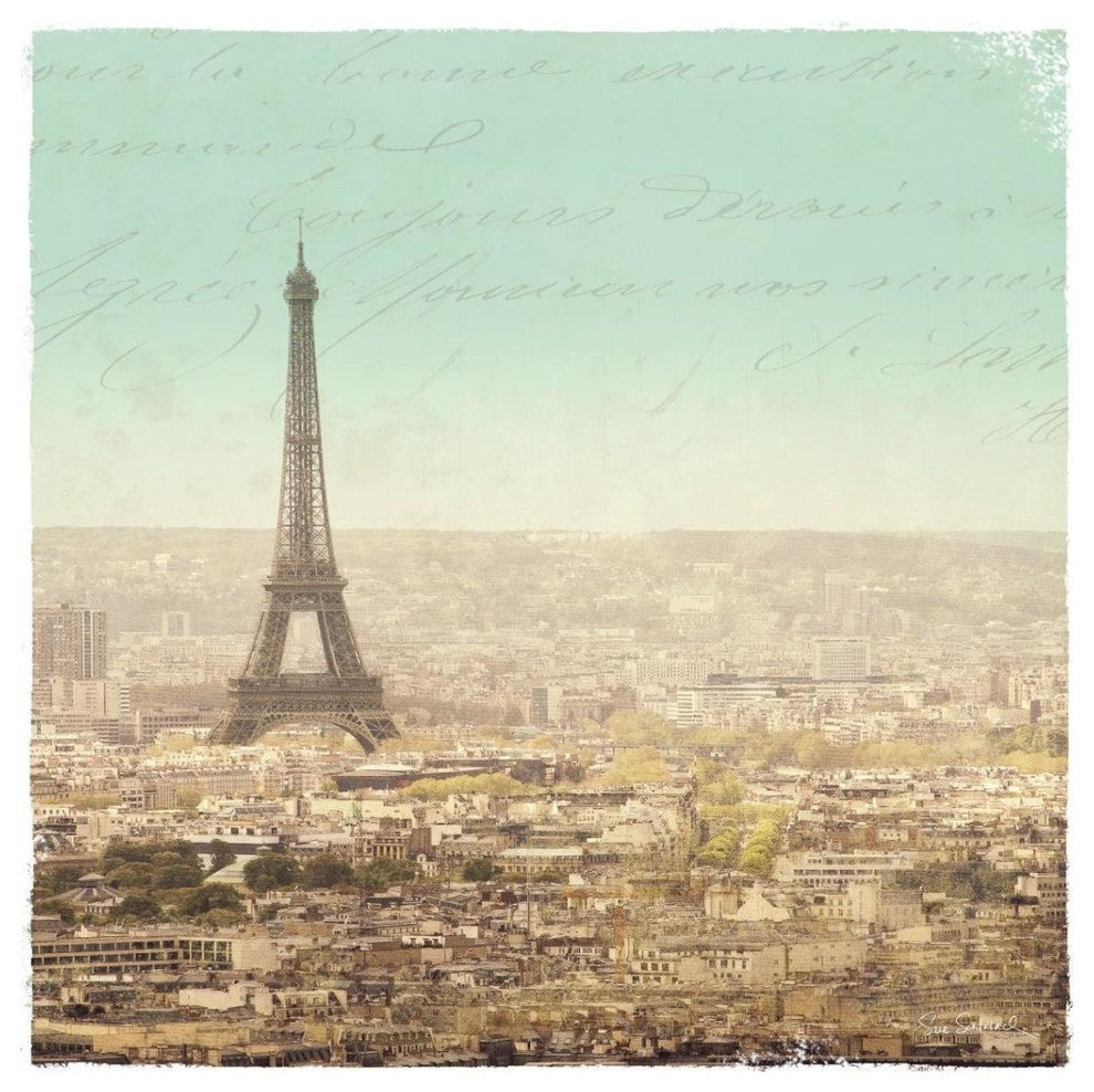 "Eiffel Landscape Letter Blue II" Digital Paper Print by Sue Schlabach, 38"x38"