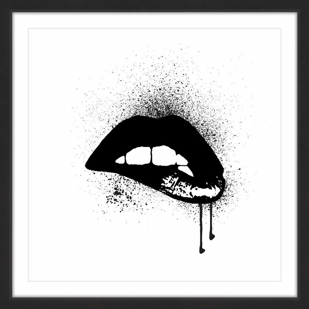 Marmont Hill, "Black Drip Lips" by Amanda Greenwood Framed Painting Print, 18x18