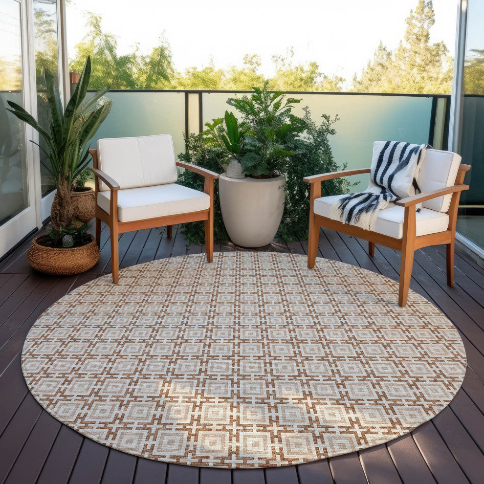 Indoor/Outdoor Marlo MO1 Taupe Machine Washable 6' x 6' Rug