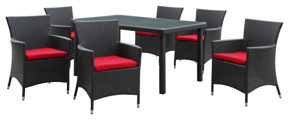 Modern Urban Outdoor Patio Rattan and Wicker 7-Piece SetDining Set Espresso Red