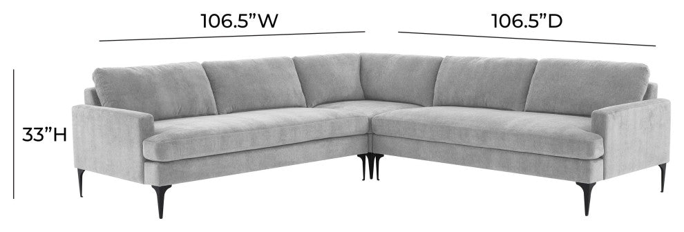 Serena Gray Velvet L-Sectional With Black Legs