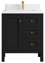 Nashville 30" Single Sink Bath Vanity, Black 1.5" White Quartz