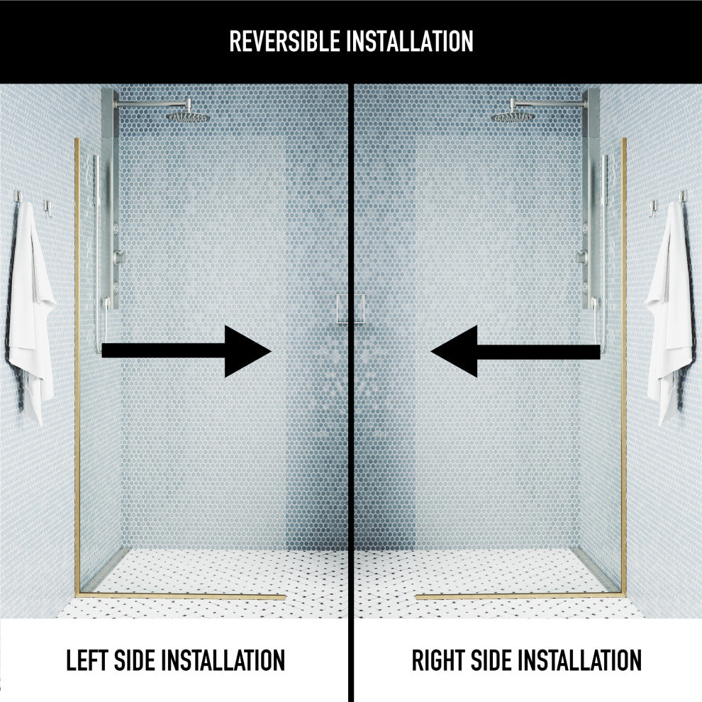 VIGO Zenith Frameless Fixed, Matte Gold, Shower Screen, 34" W X 74" H, Clear Glass