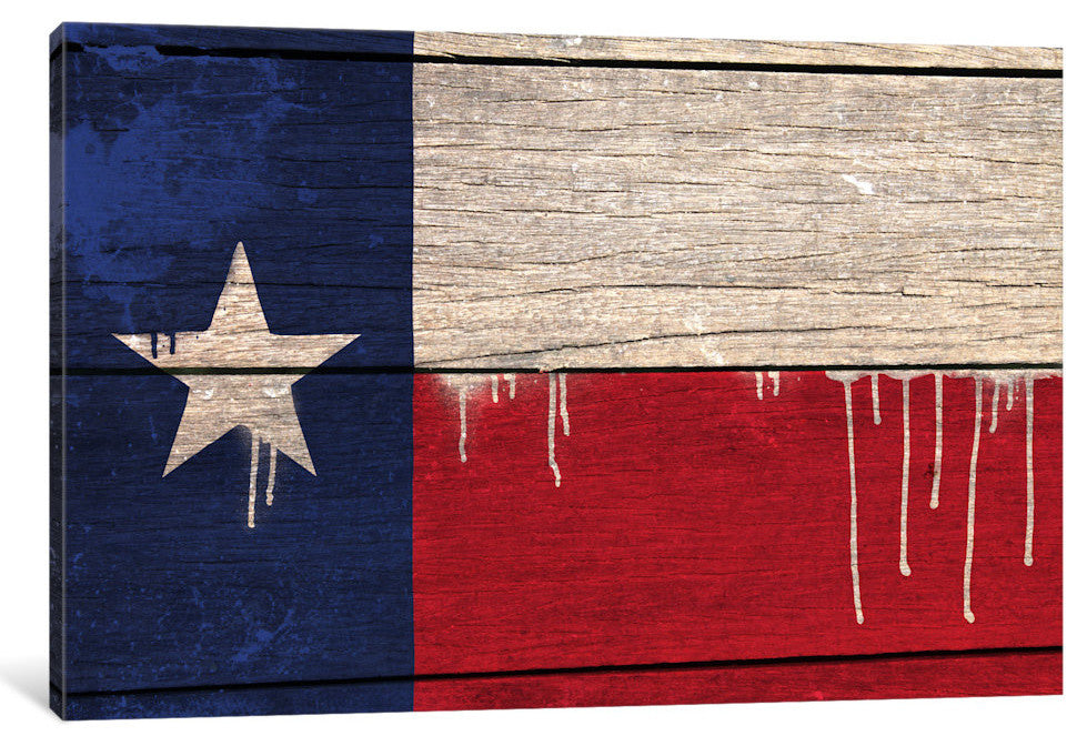 "Texas Paint Drip State Flag on Wood Planks" by iCanvas, 40x26x1.5"