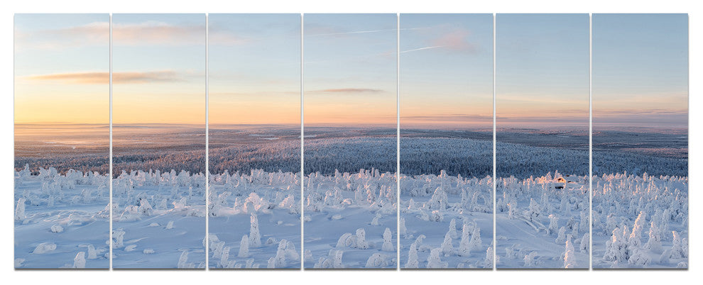 Winter Landscape in Lapland, Landscape Canvas Art Print, 83"x32", 7 Panels