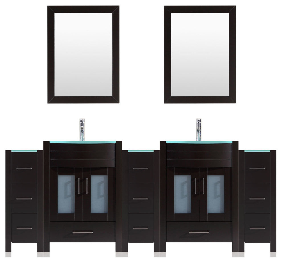 96" Black Vanity, 30" Double Sink Bases, Triple 12 Drawer Bases, LV3-C20-96-B