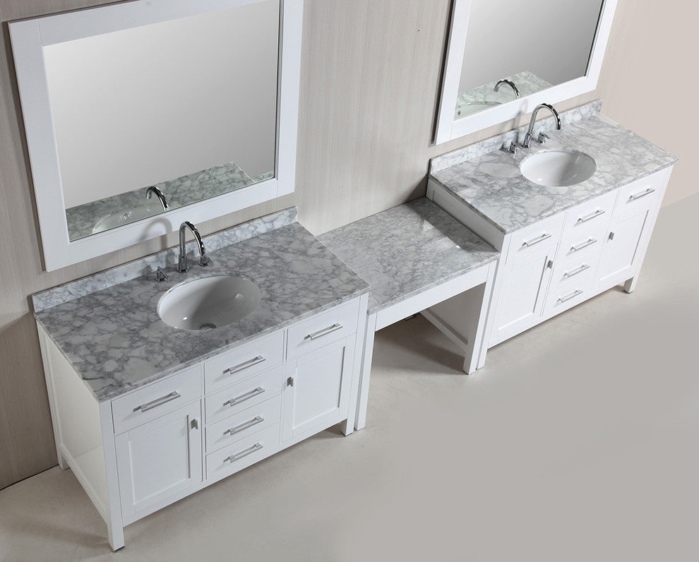 Two London 48" Single Sink Vanity Set With Make-Up Table, White
