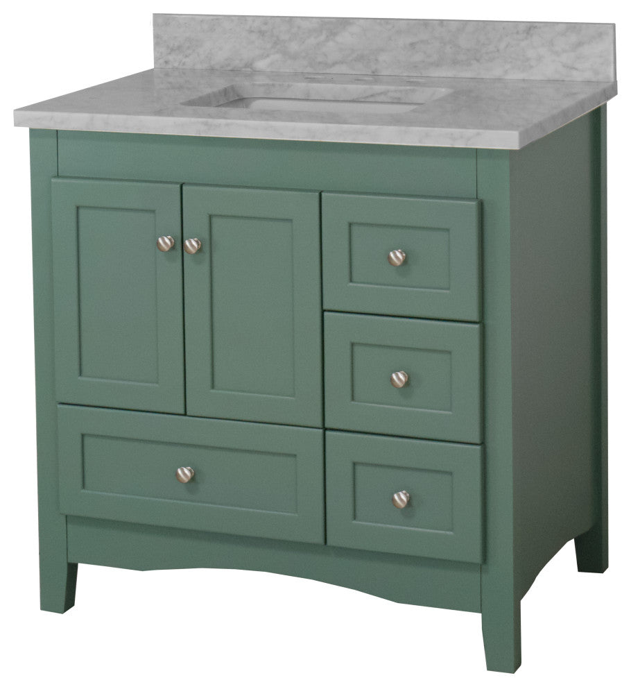 Abbey 36" Bathroom Vanity, Sage Green, Carrara Marble