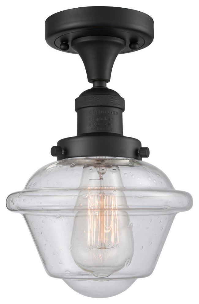 1-Light Oxford 11" Semi-Flush Mount, Matte Black, Glass: Seedy