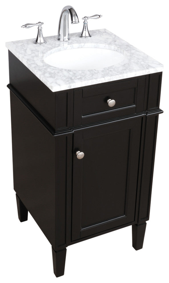 Home Living Vanity with Carrara White Marble Countertop, Black, 18", Single Sink