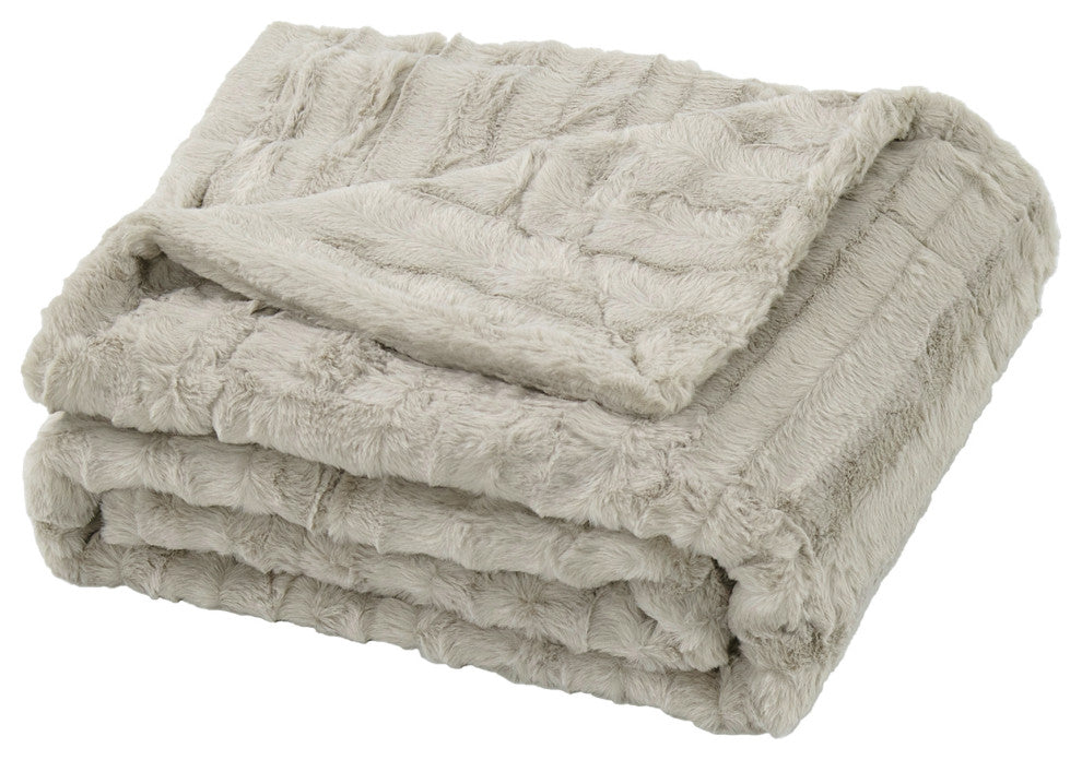 Derby Double Sided Faux Fur Throw Blanket, Charcoal Gray