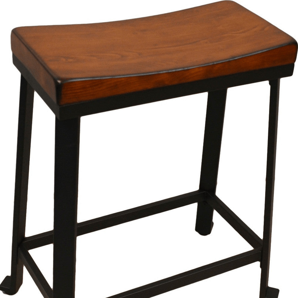 24" Chestnut And Black Steel Backless Counter Height Bar Chair With Footrest