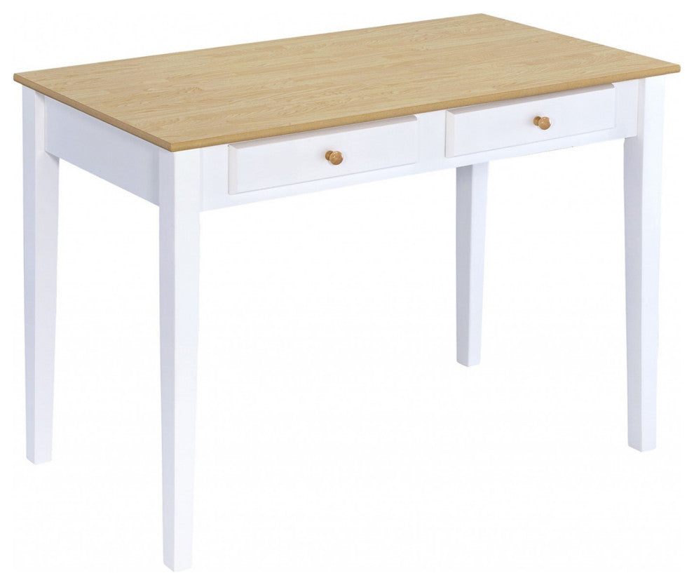 Wood And White Finish Cottage Desk With 2 Drawers
