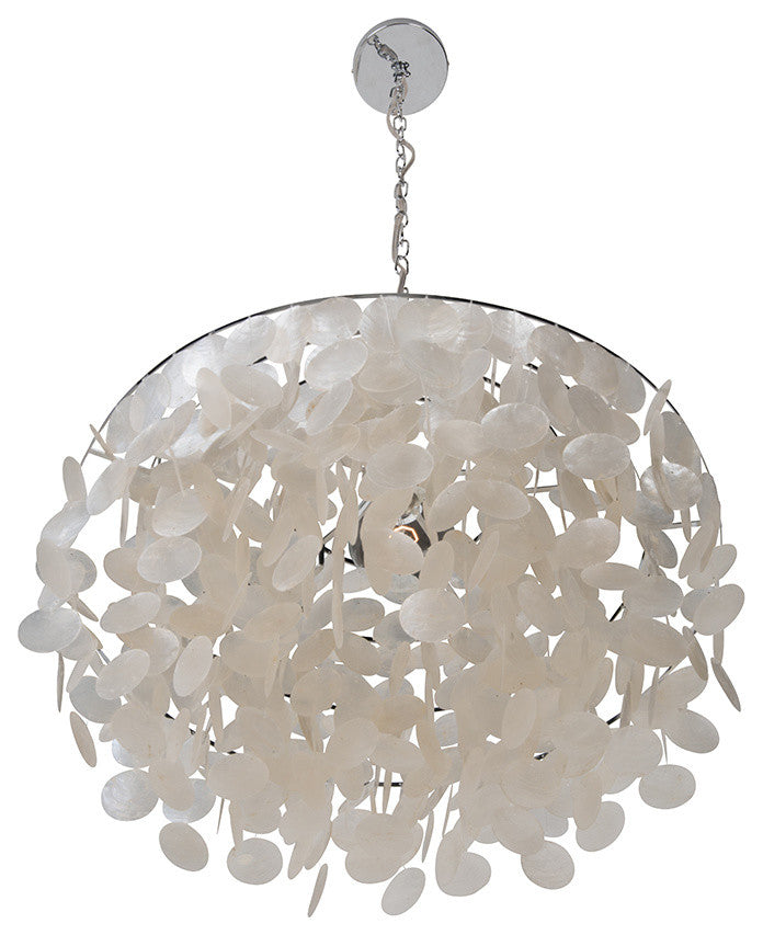 Round Layered Capiz Chandelier, Natural