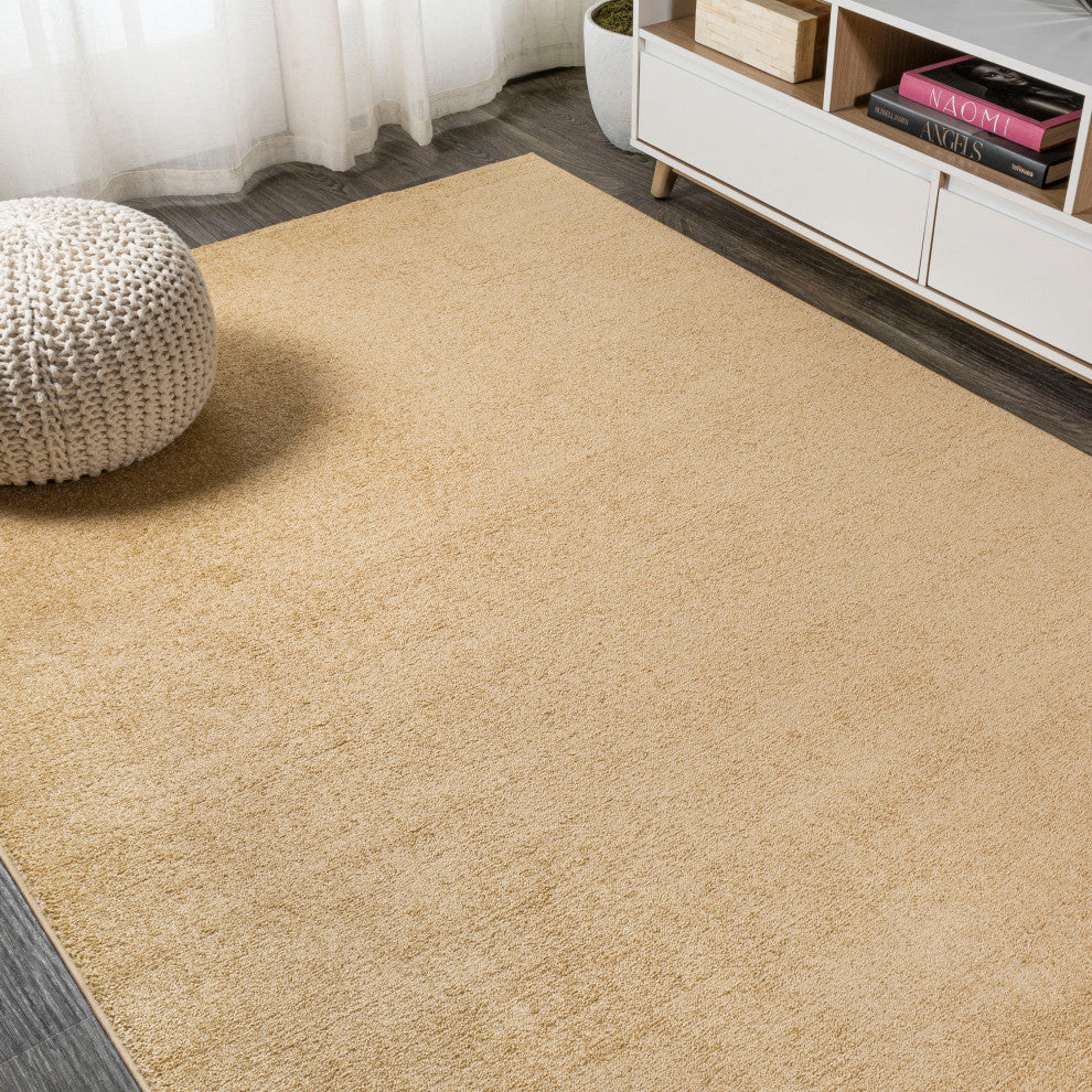 Haze Solid Low-Pile Runner Rug, Mustard, 9 X 12