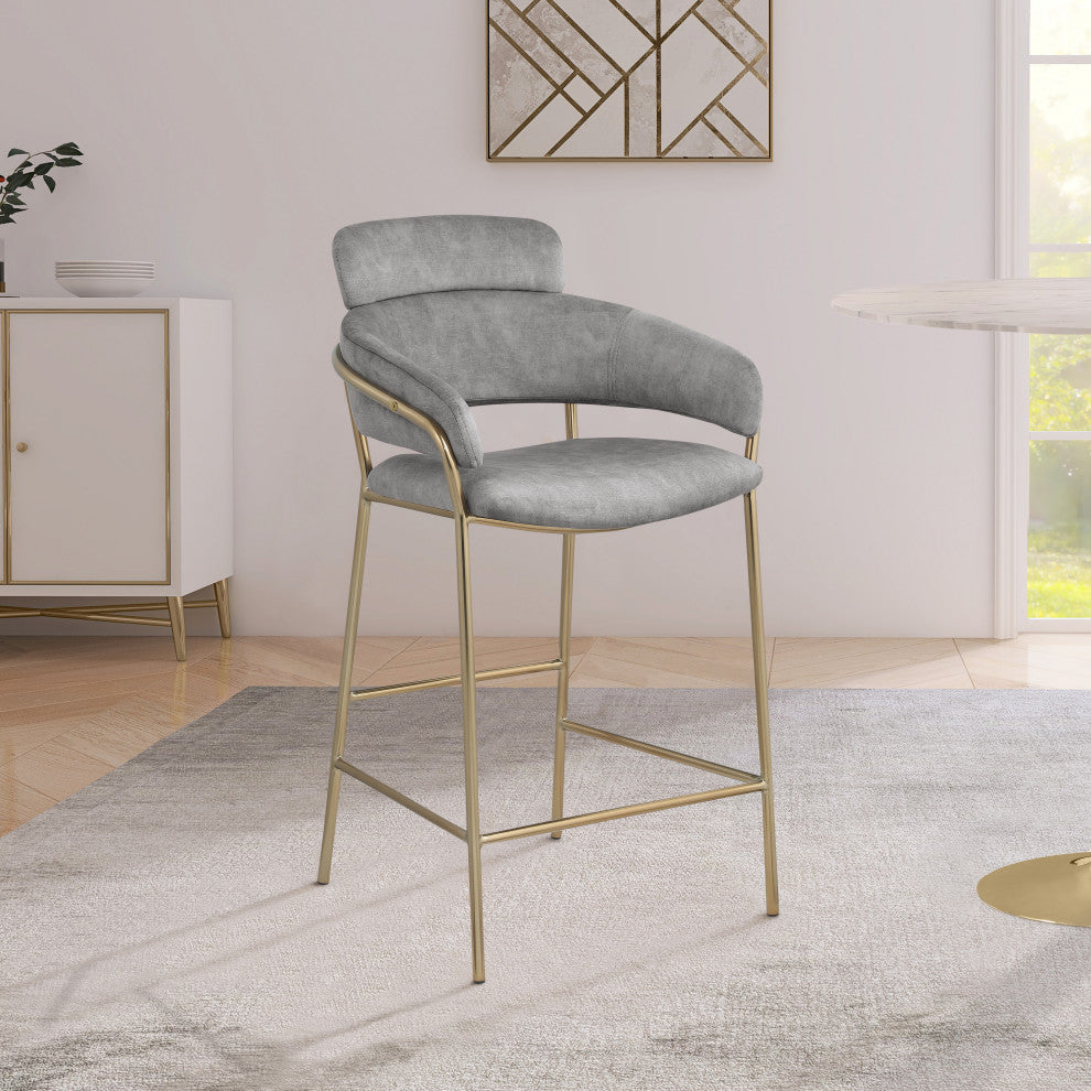 Yara Beige Velvet Upholstered Counter Stool, Grey