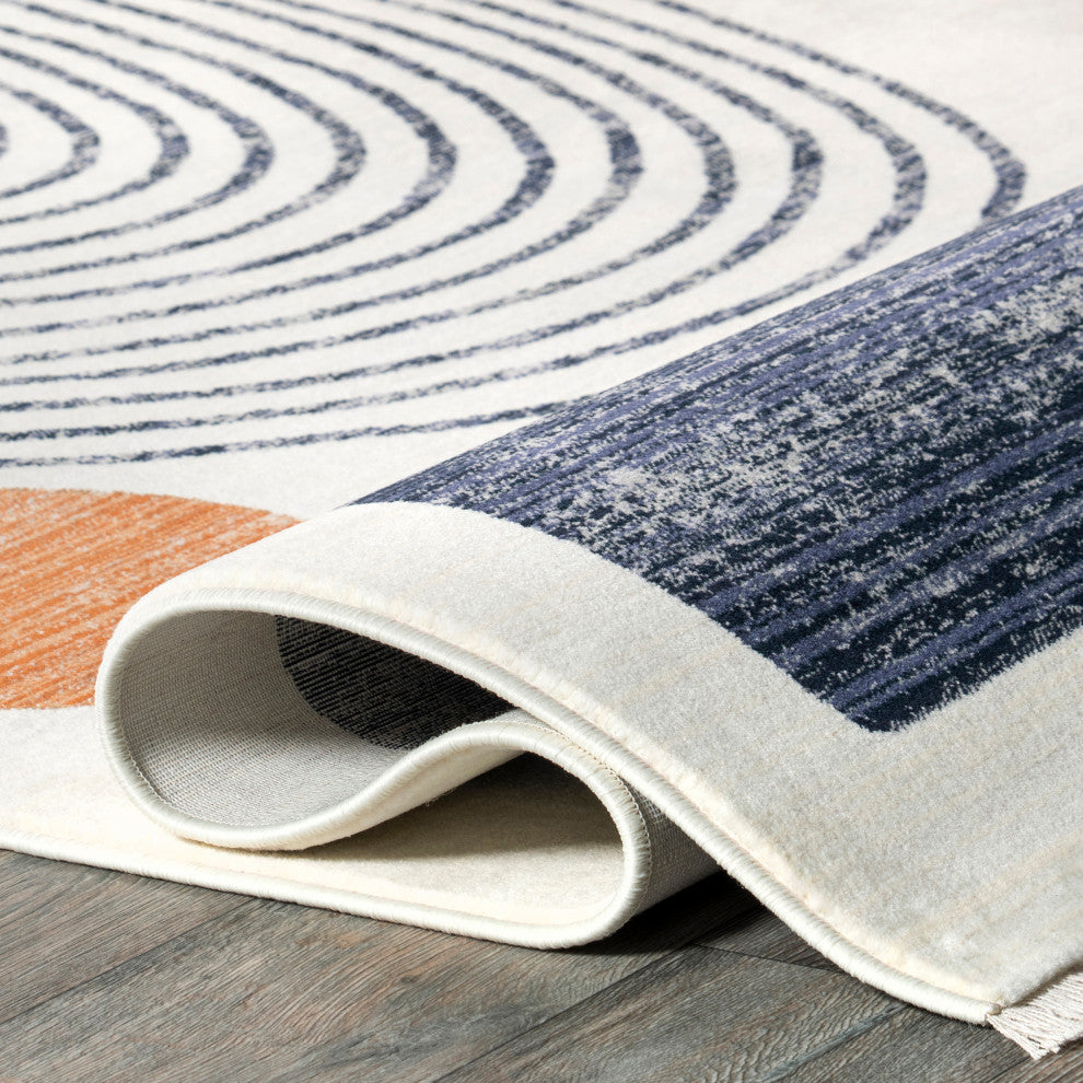Nuloom Bevin Abstract Sky Fringe Area Rug, Beige 6'7"x10'2"