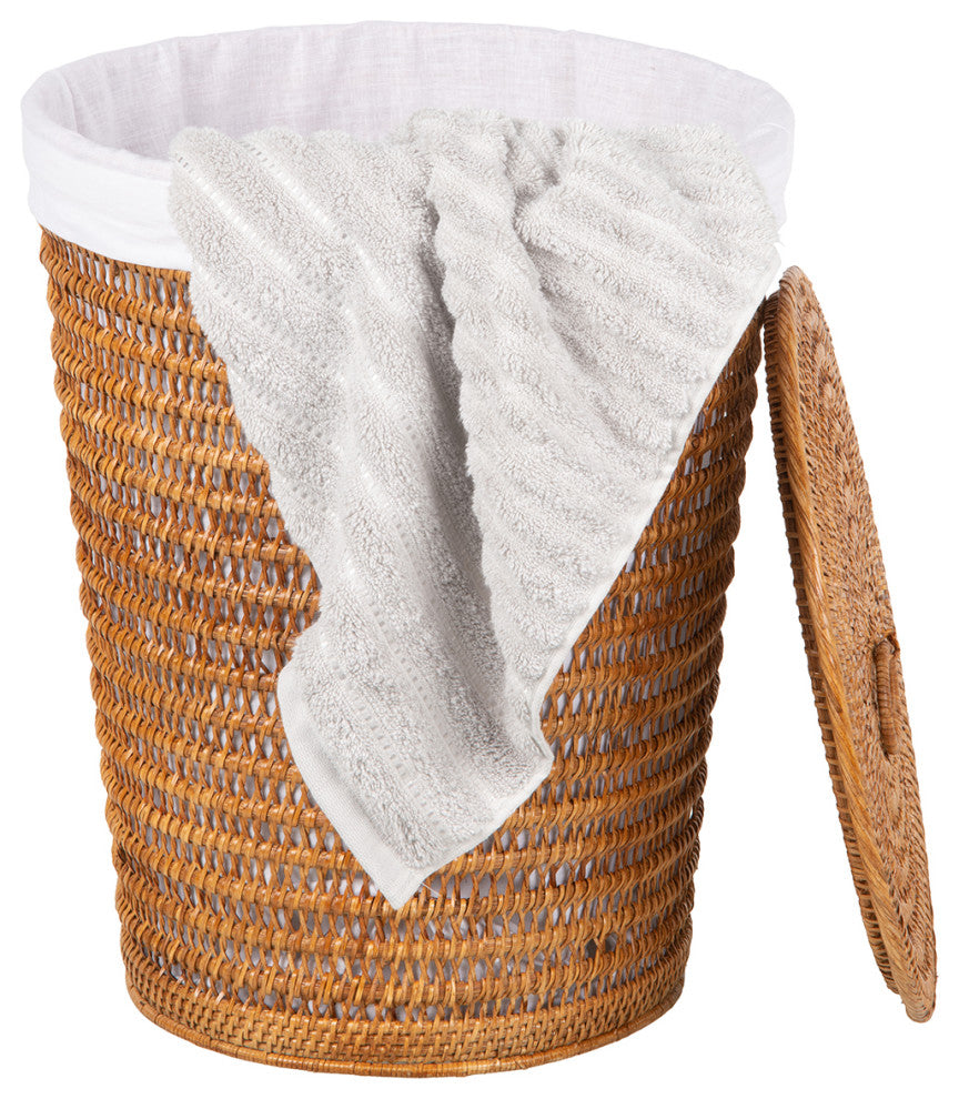 Cambria Rattan Laundry Hamper With Liner, Honey Brown