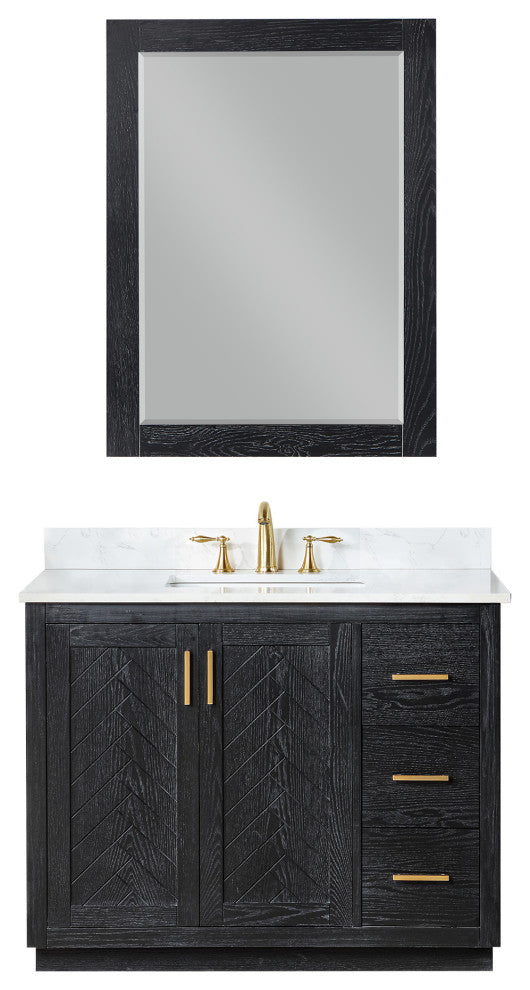 Altair Gazsi Black Oak Bathroom Vanity Set, 42", With Mirror