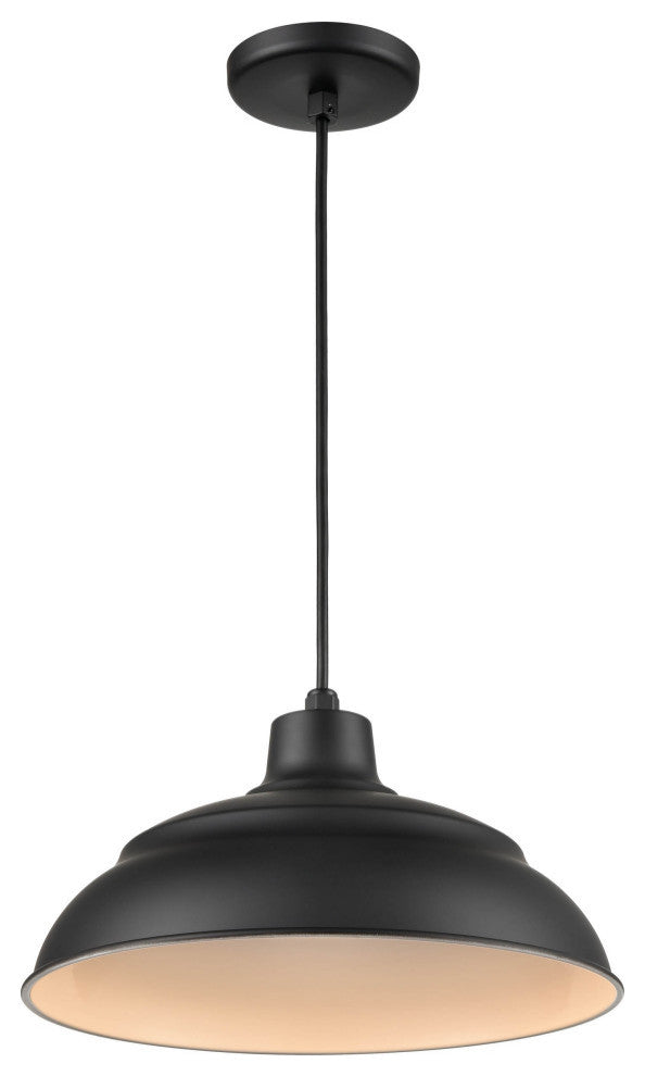 R Series Collection 1 Light 14 in. Satin Black RLM Warehouse/Cord Hung
