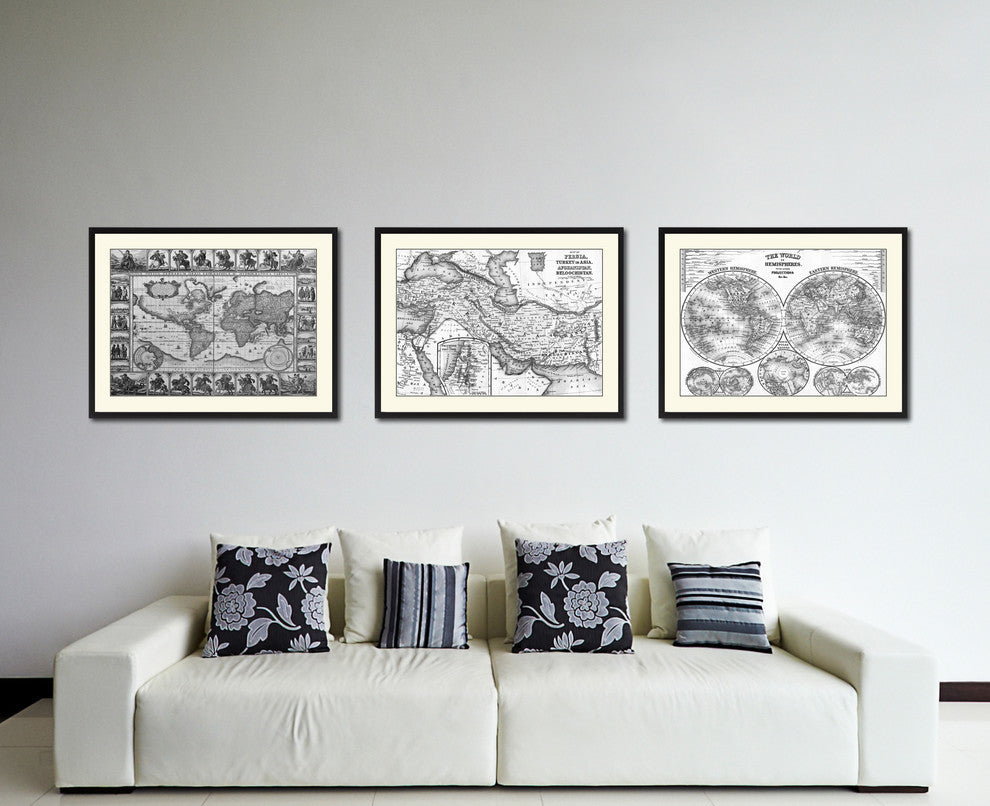 Persia, Iraq, Iran, Afghanistan Map Print On Canvas With Black Frame, 16" X 21"