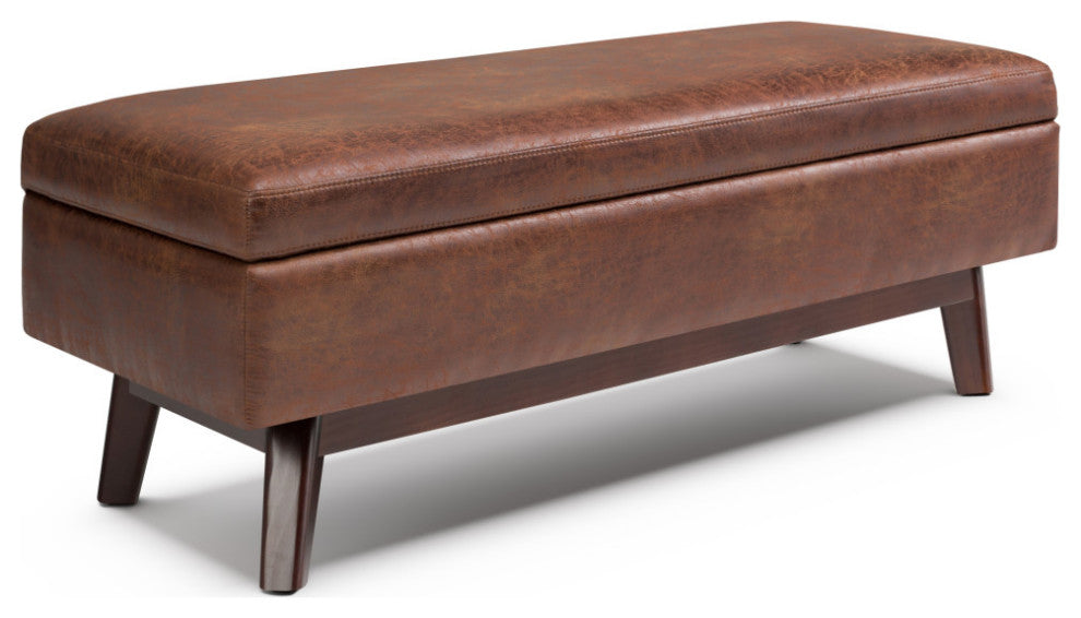 Owen Rectangular Storage Ottoman, Distressed Saddle Brown