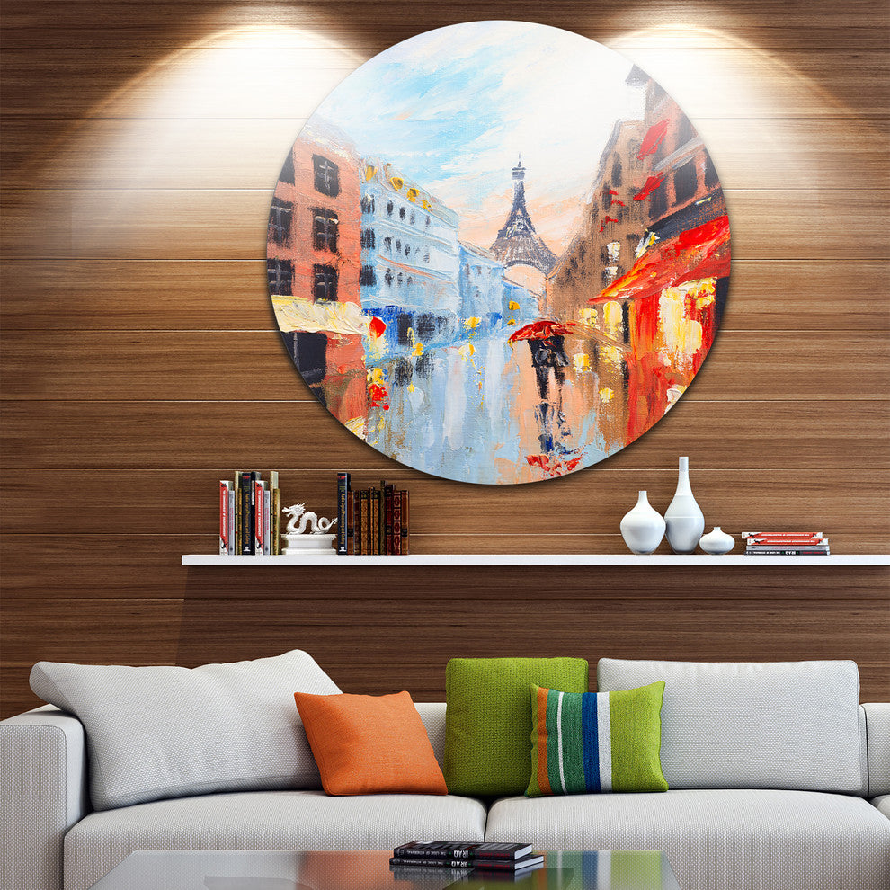 Couple Walking In Paris, Romance Round Wall Art, 11"