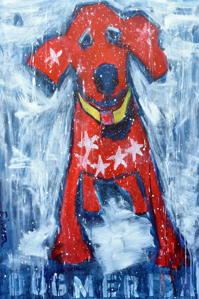 "Red Star Puppy" Painting Print on Wrapped Canvas, 20"x30"