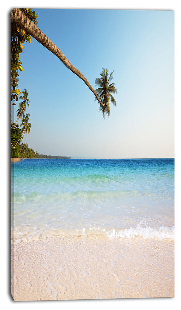 Long Coconut Palm into the Sea, Seascape Canvas Art Print, 16"x32"