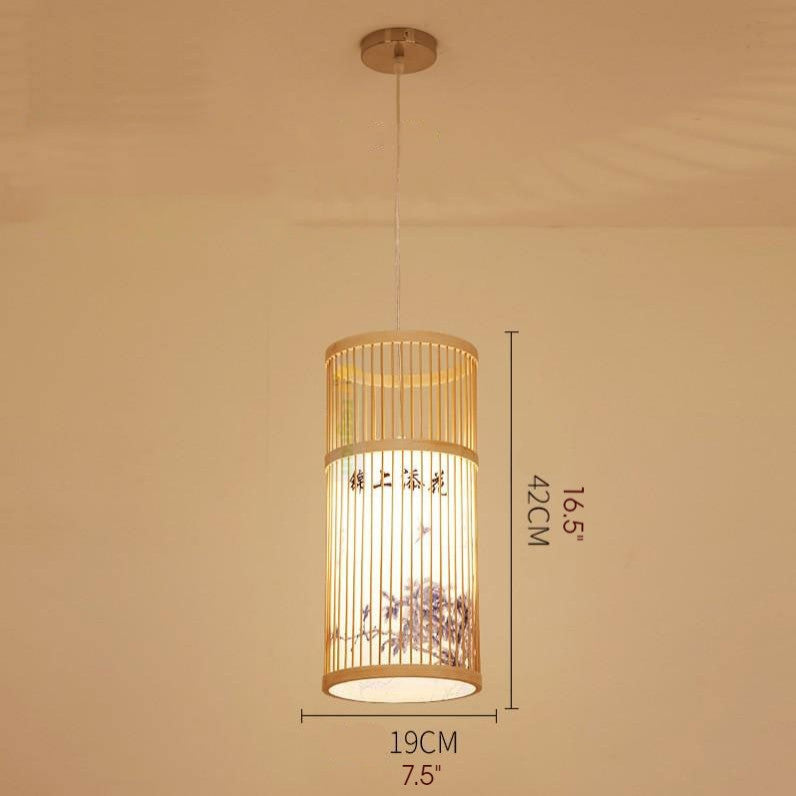 Ypres | Creative Drum Japanese Chandelier made of Bamboo and Silk for Bedroom, A