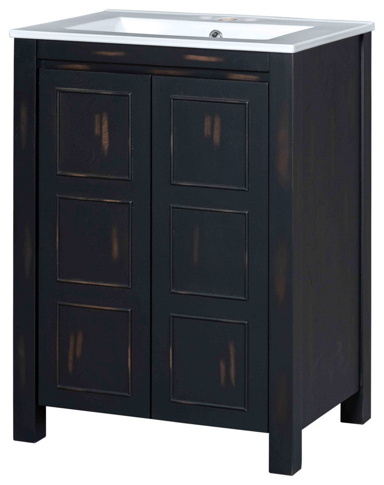 24 Inch Vintage Style Small Bathroom Vanity Combo with Ceramic Sink