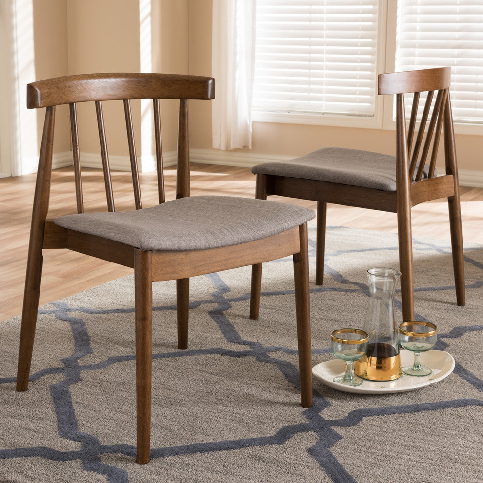 Baxton Studio Wyatt Mid-Century Modern Walnut Wood Dining Chair, Set of 2