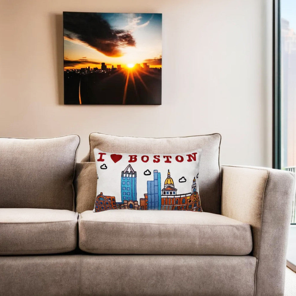 Lumbar Boston Decorative Pillow Cover Hand Embroidered Wool 14x24
