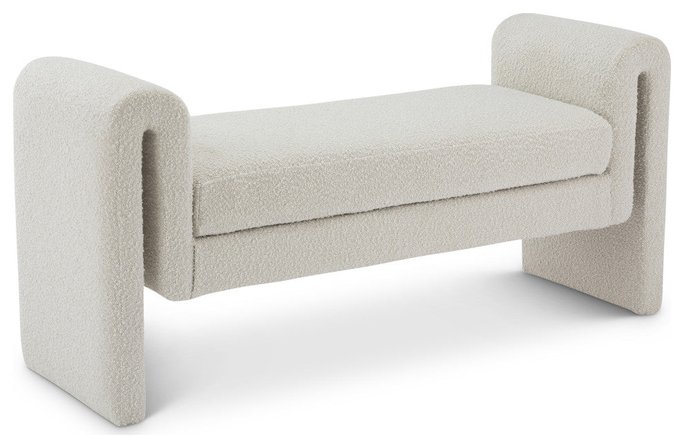 Stylus Boucle Fabric Upholstered Bench, Cream, 51" Wide