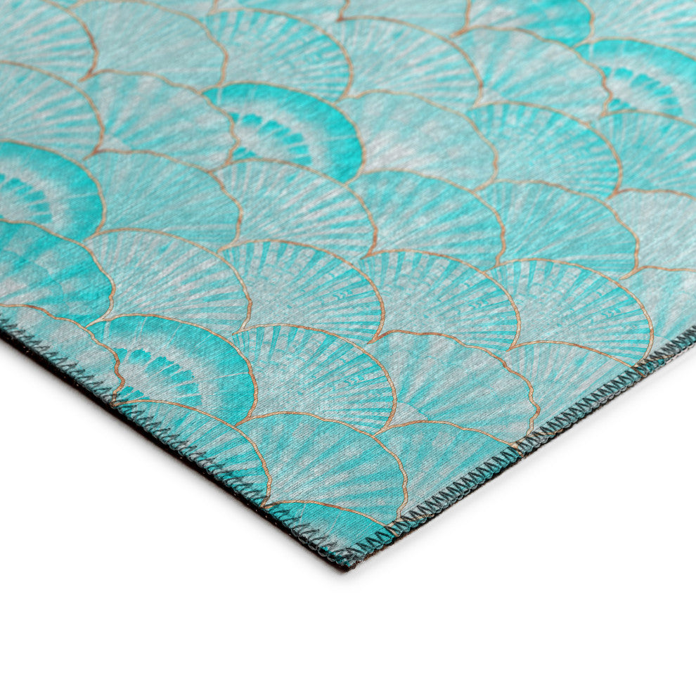 Indoor/Outdoor Seabreeze SZ2 Teal Machine Washable 3' x 5' Rug