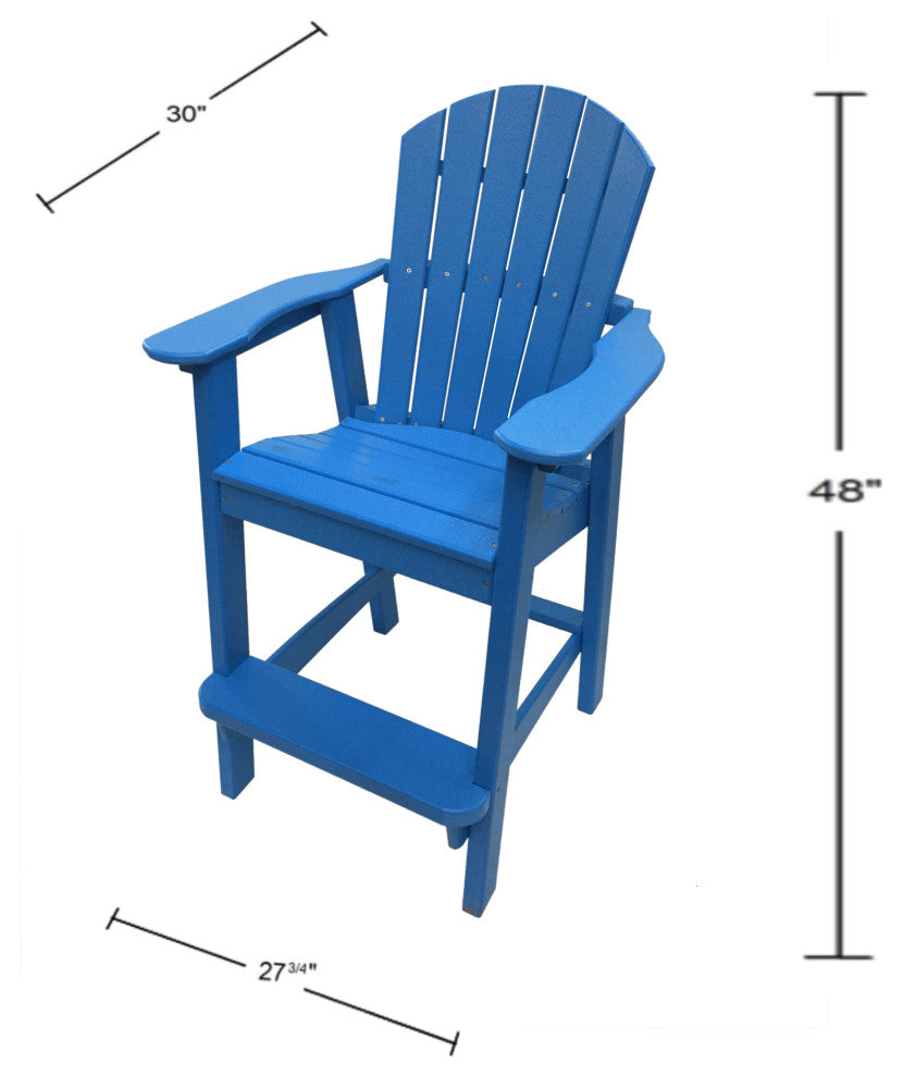 Phat Tommy Tall Adirondack Chair, All Weather Balcony Chair, Poly Furniture, Marina Blue