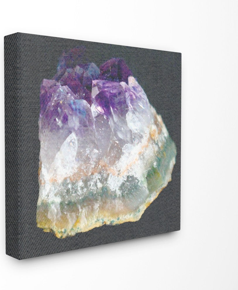 Amethyst on Subtle Gray Linen Canvas Photograph Canvas Wall Art, 24"x24"