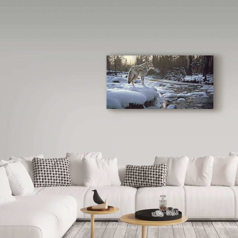 Ron Parker 'Winter Creek Coyote' Canvas Art, 19"x10"