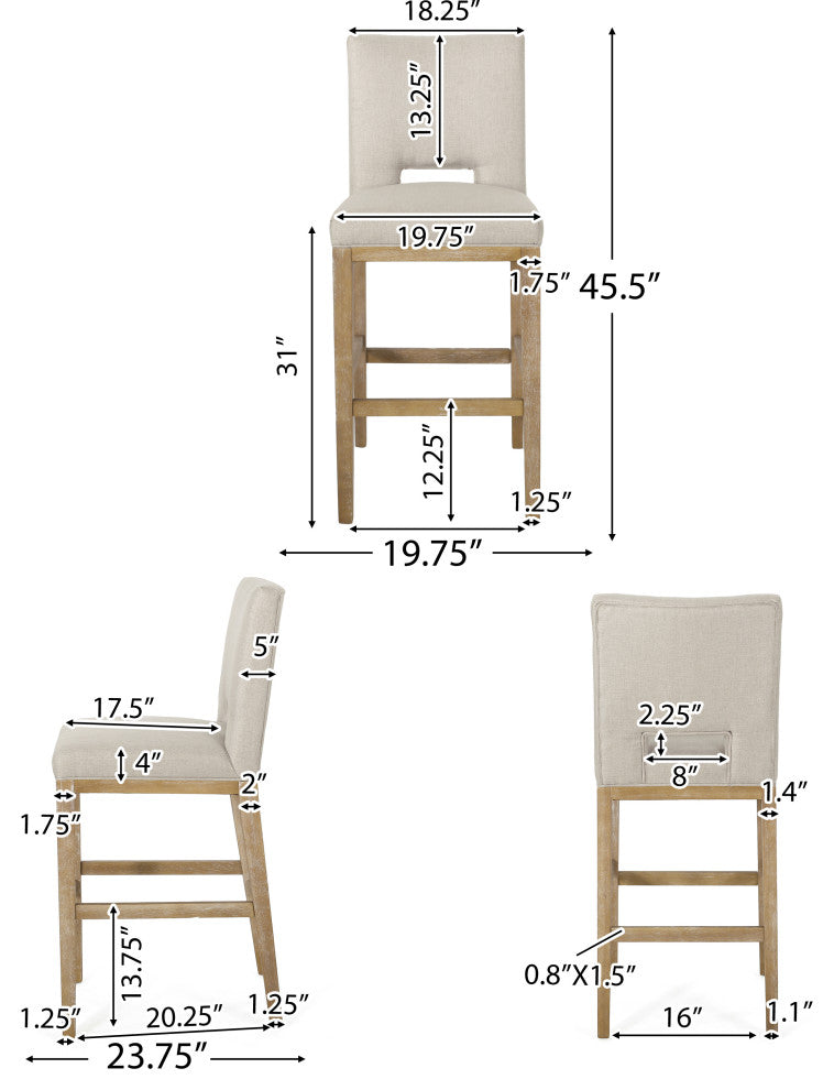 Kiara Contemporary Upholstered 31" Barstools, Set of 2, Wheat/Weathered Natural