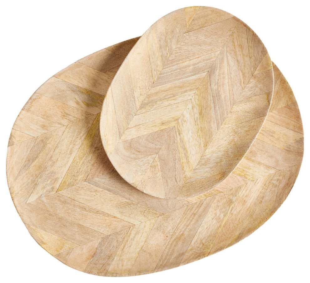 Set of 2 Oval Vintage Style Traditional Wood Serving Trays Herringbone board