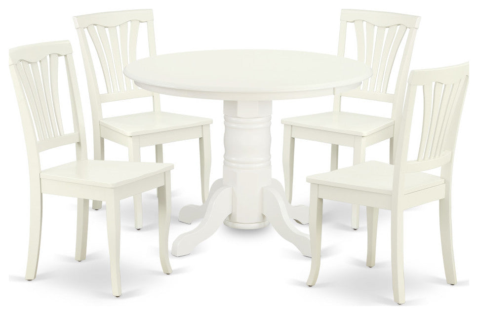 Shav5-Lwh-W 5Pc Round 42"Table And 4 Vertical Slatted Chairs